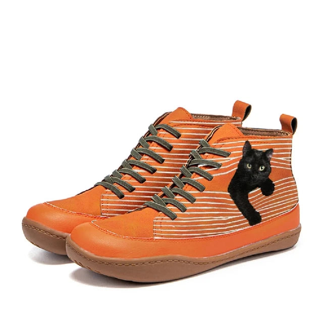 Botas planas cortas con diseño de Gato