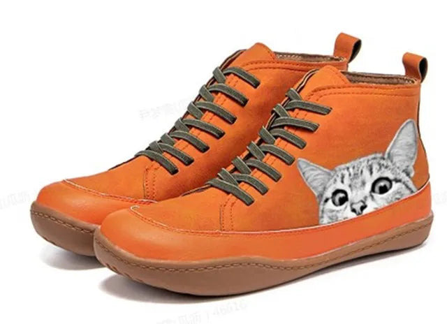 Botas planas cortas con diseño de Gato