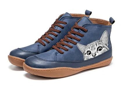 Botas planas cortas con diseño de Gato