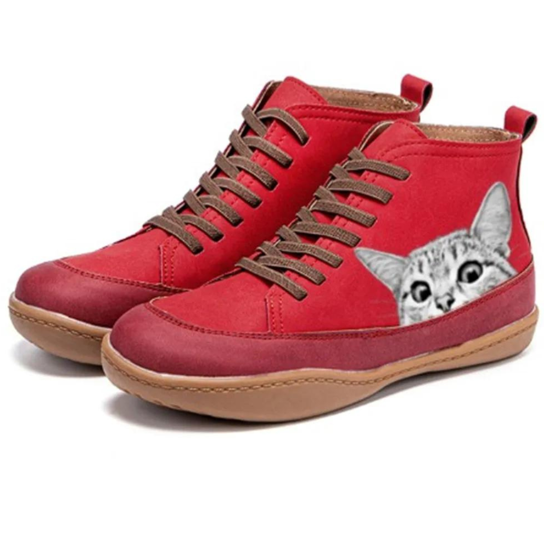 Botas planas cortas con diseño de Gato